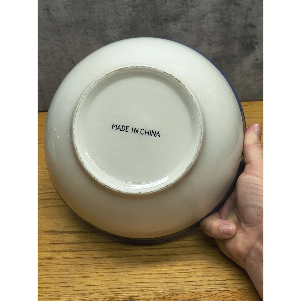 Vintage Blue and Off White Ceramic Serving Bowl 9